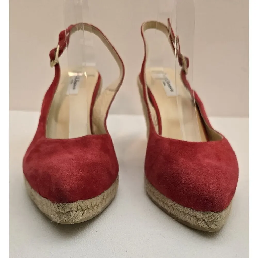 LK Bennett Women's Red Coral Espadrille Bethany Wedges Slingback EU 42 Sz 9.5